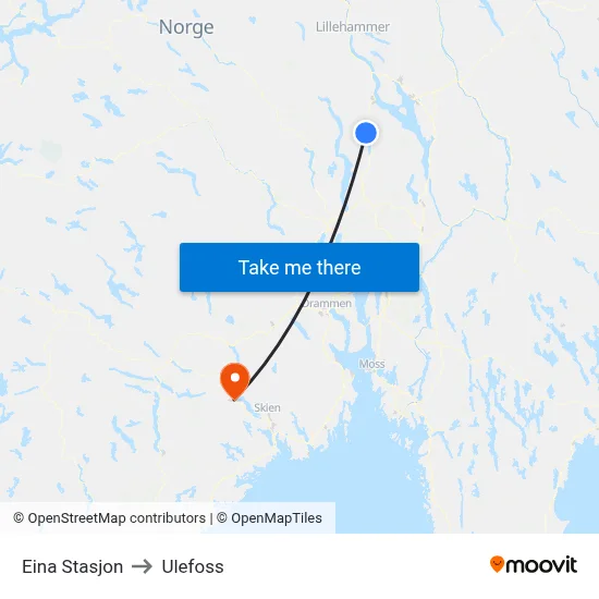 Eina Stasjon to Ulefoss map