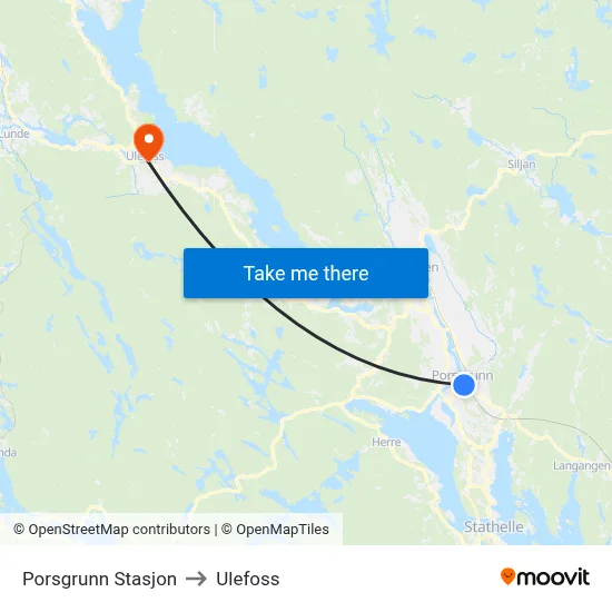 Porsgrunn Stasjon to Ulefoss map