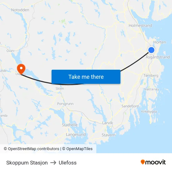 Skoppum Stasjon to Ulefoss map