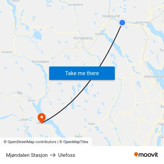 Mjøndalen Stasjon to Ulefoss map