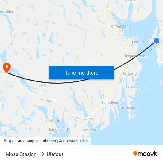 Moss Stasjon to Ulefoss map