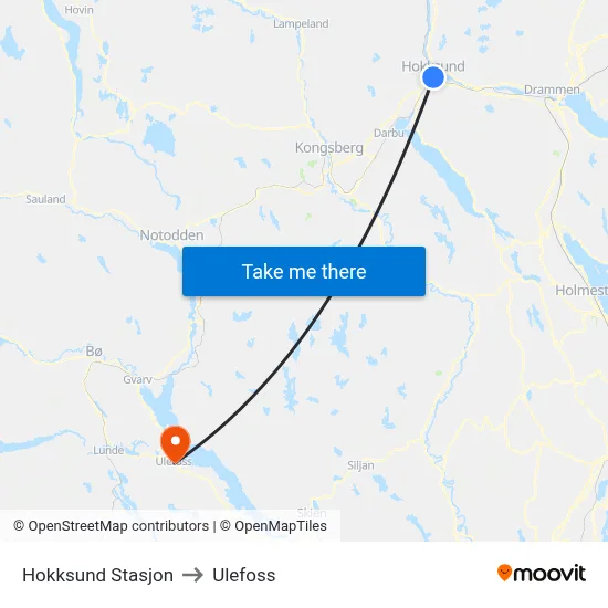 Hokksund Stasjon to Ulefoss map