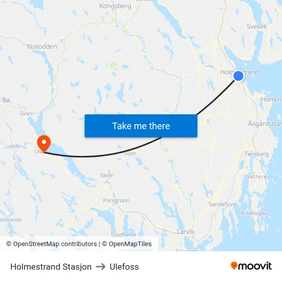 Holmestrand Stasjon to Ulefoss map