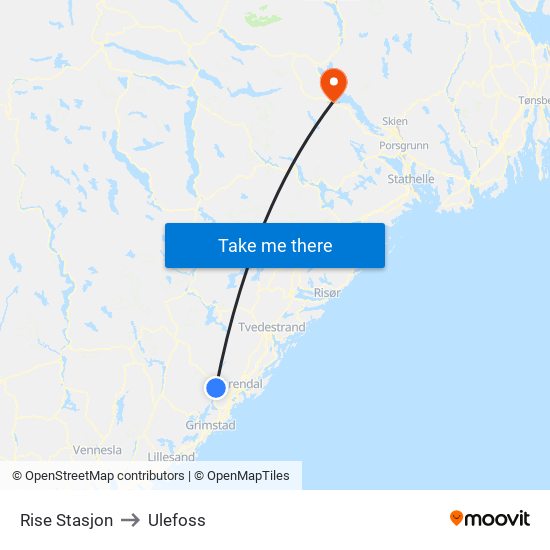 Rise Stasjon to Ulefoss map