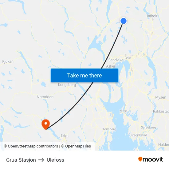 Grua Stasjon to Ulefoss map