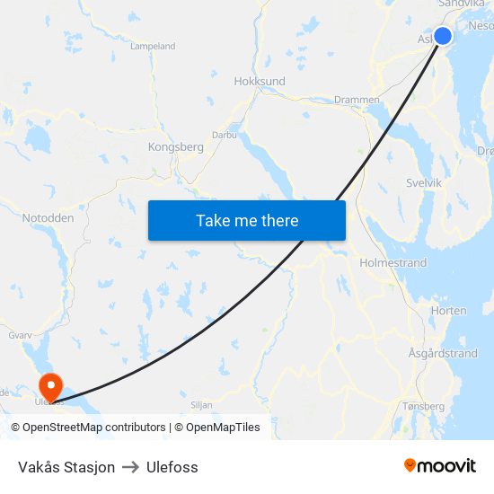 Vakås Stasjon to Ulefoss map