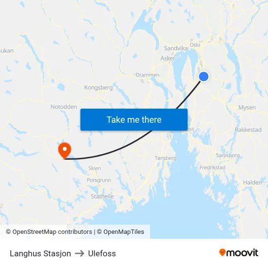 Langhus Stasjon to Ulefoss map