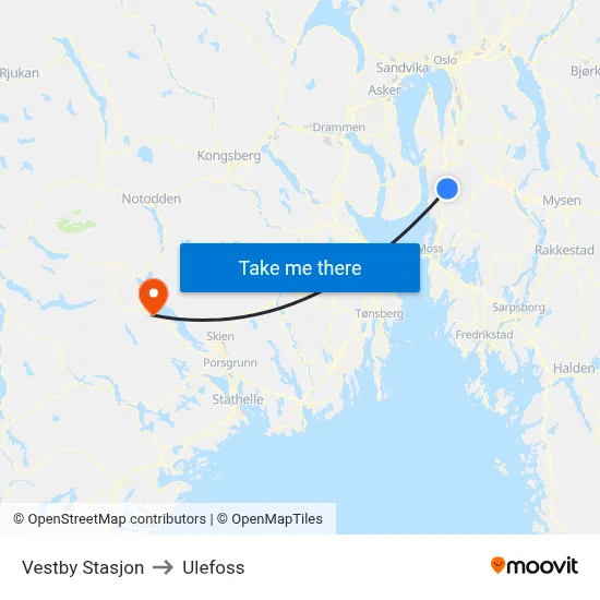 Vestby Stasjon to Ulefoss map