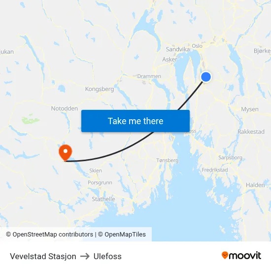 Vevelstad Stasjon to Ulefoss map