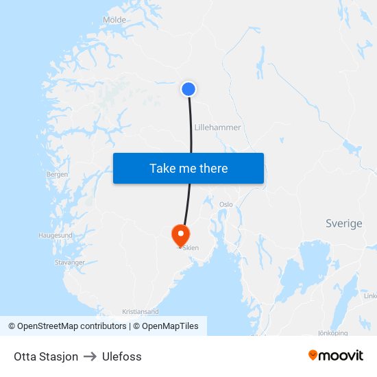 Otta Stasjon to Ulefoss map