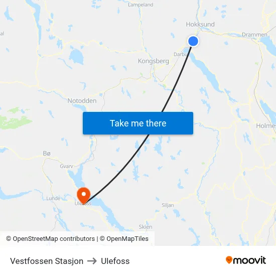 Vestfossen Stasjon to Ulefoss map