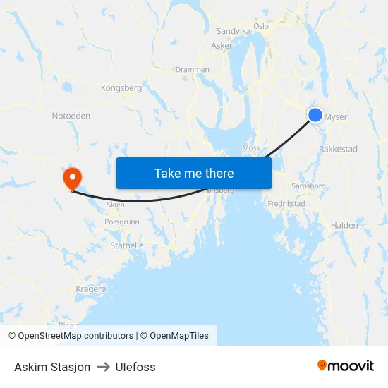Askim Stasjon to Ulefoss map