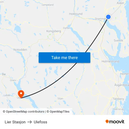 Lier Stasjon to Ulefoss map