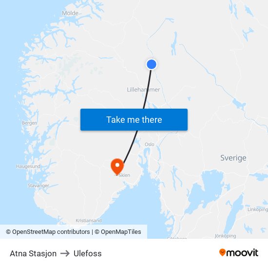 Atna Stasjon to Ulefoss map