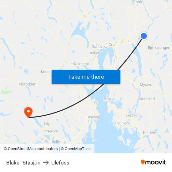 Blaker Stasjon to Ulefoss map