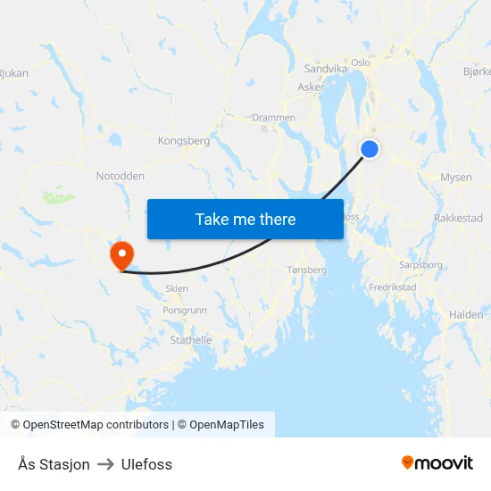 Ås Stasjon to Ulefoss map