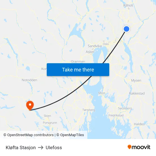 Kløfta Stasjon to Ulefoss map