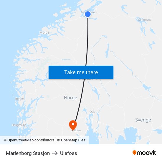 Marienborg Stasjon to Ulefoss map