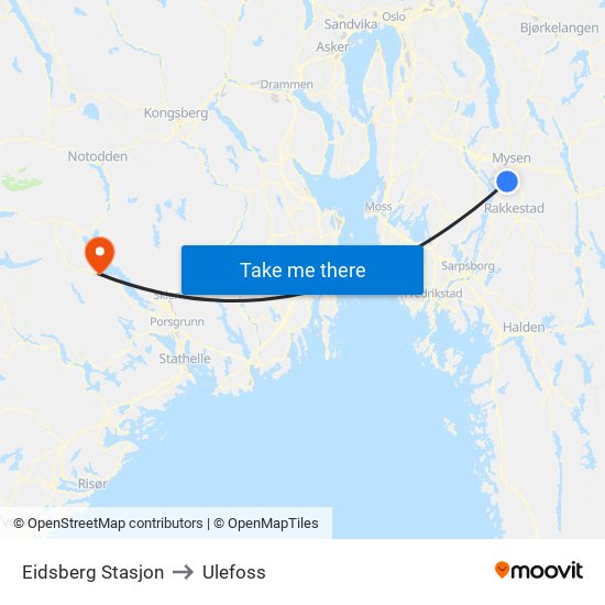 Eidsberg Stasjon to Ulefoss map