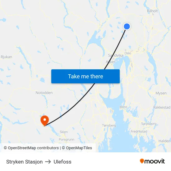Stryken Stasjon to Ulefoss map
