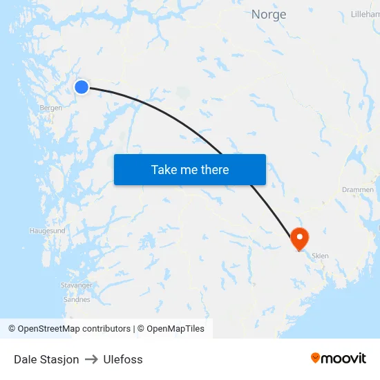 Dale Stasjon to Ulefoss map