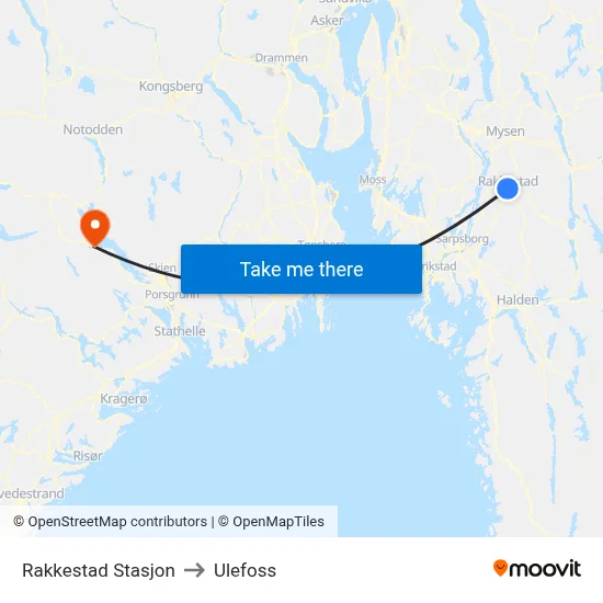 Rakkestad Stasjon to Ulefoss map