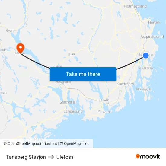 Tønsberg Stasjon to Ulefoss map