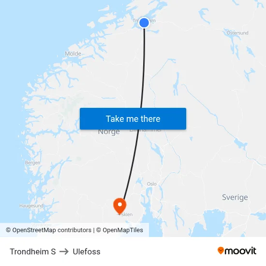 Trondheim S to Ulefoss map