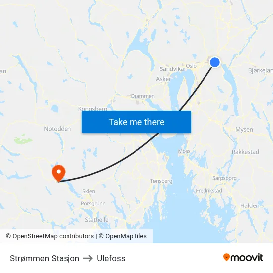 Strømmen Stasjon to Ulefoss map