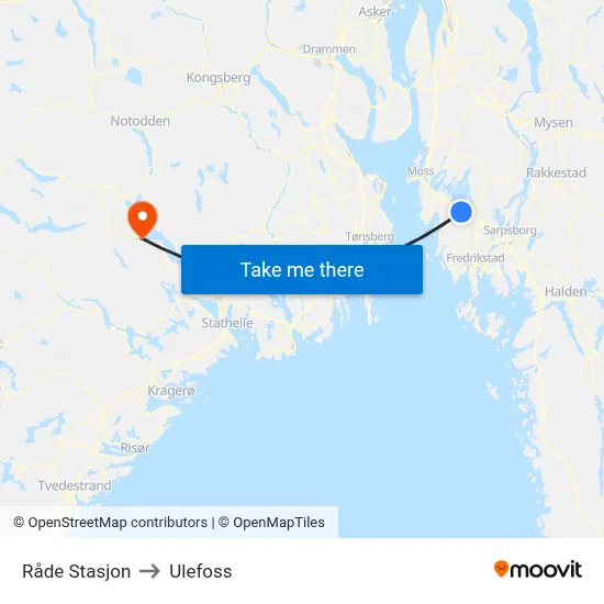 Råde Stasjon to Ulefoss map