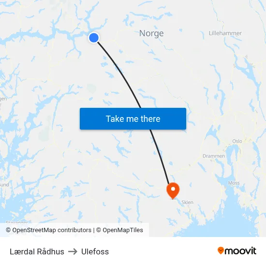 Lærdal Rådhus to Ulefoss map