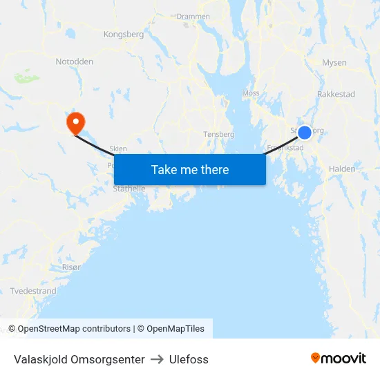 Valaskjold Omsorgsenter to Ulefoss map