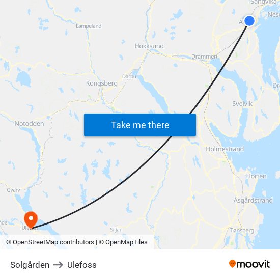 Solgården to Ulefoss map