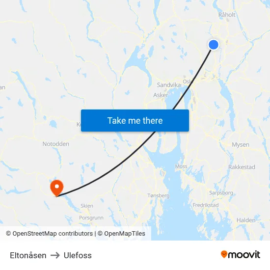 Eltonåsen to Ulefoss map