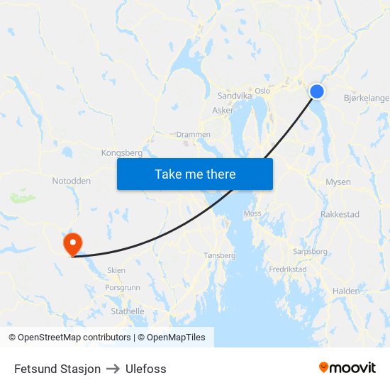 Fetsund Stasjon to Ulefoss map