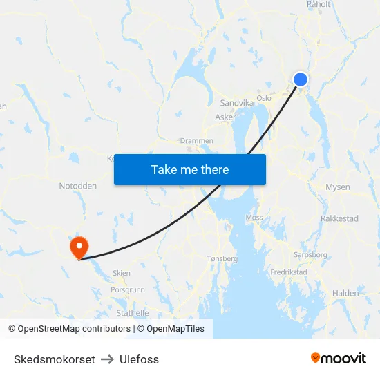 Skedsmokorset to Ulefoss map