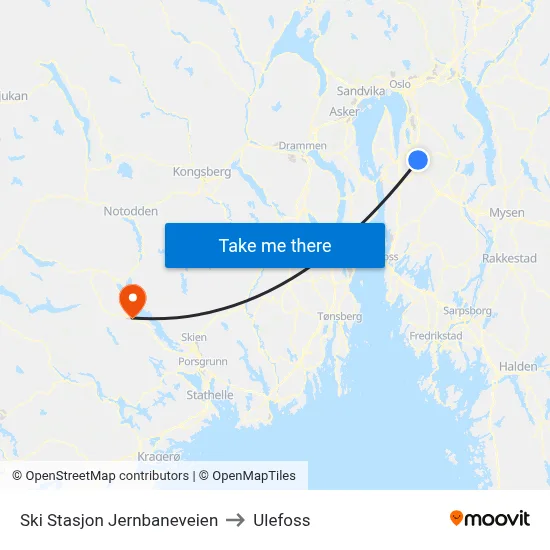 Ski Stasjon Jernbaneveien to Ulefoss map
