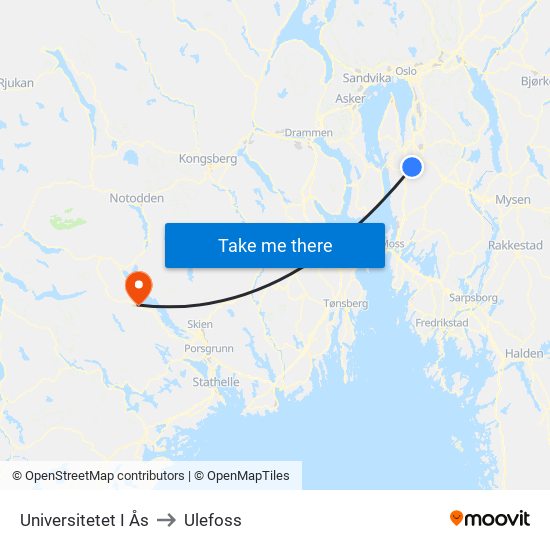 Universitetet I Ås to Ulefoss map