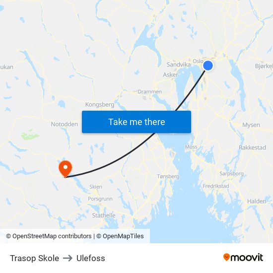 Trasop Skole to Ulefoss map
