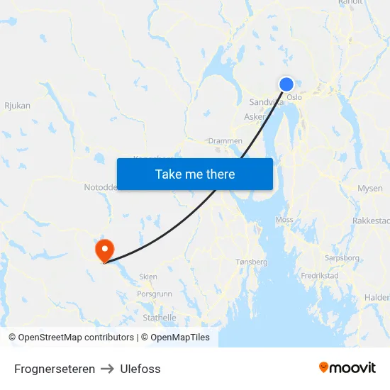Frognerseteren to Ulefoss map