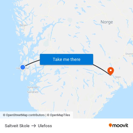 Saltveit Skole to Ulefoss map