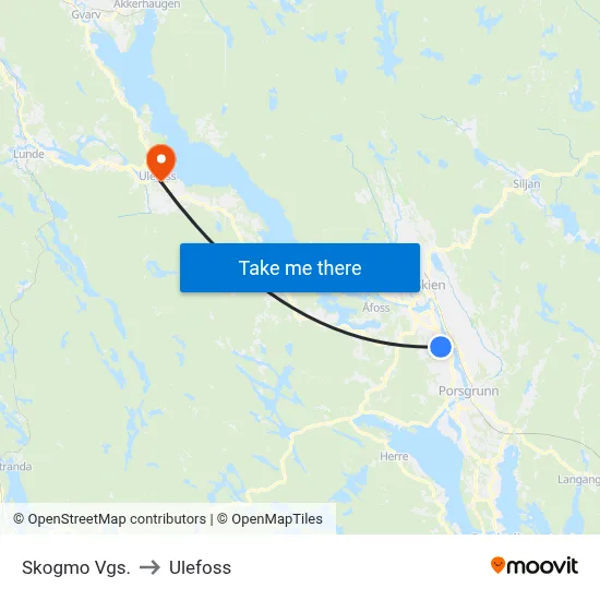 Skogmo Vgs. to Ulefoss map