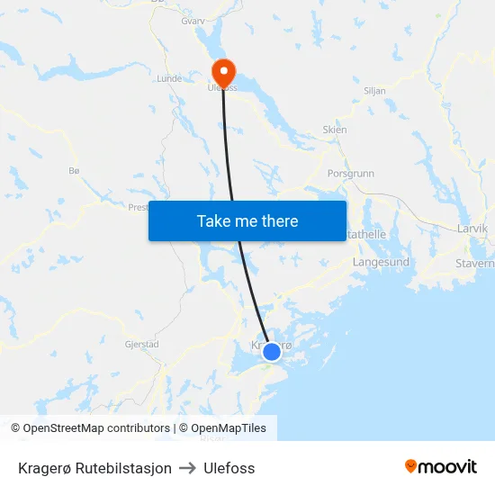 Kragerø Rutebilstasjon to Ulefoss map