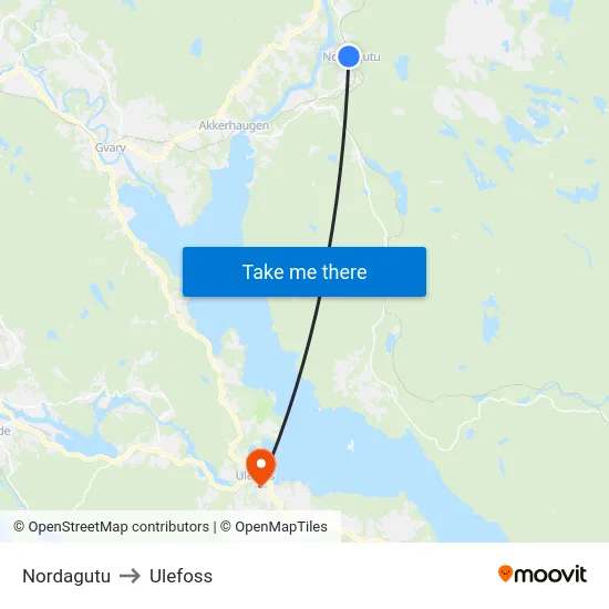 Nordagutu to Ulefoss map