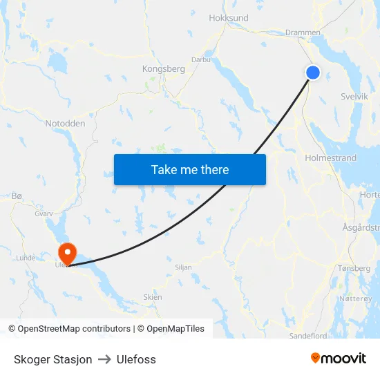 Skoger Stasjon to Ulefoss map