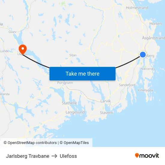 Jarlsberg Travbane to Ulefoss map