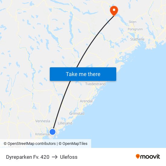 Dyreparken Fv. 420 to Ulefoss map