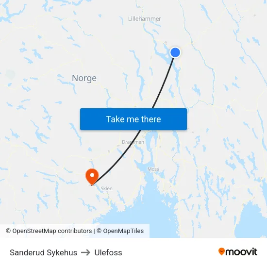 Sanderud Sykehus to Ulefoss map