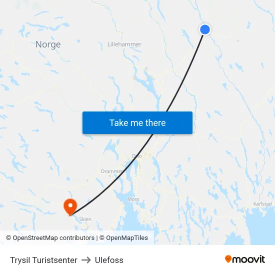 Trysil Turistsenter to Ulefoss map