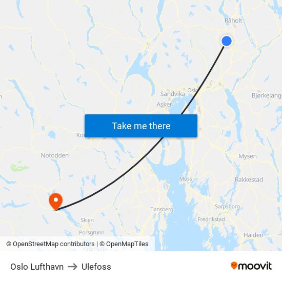 Oslo Lufthavn to Ulefoss map